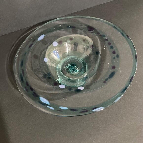 Signed Blown Glass Decorative Bowl With Polka Dot Design - Picture 1 of 6